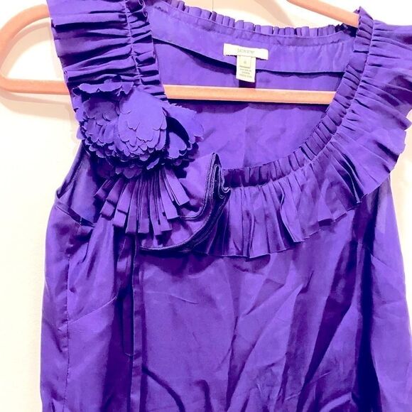 🌷J Crew🌷 100% Silk Sleeveless Top With Ruffle Flower Bow Accent - Picture 2 of 7